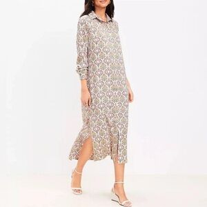 Loft Tuileries Satin Midi Floral Shirt Dress 4